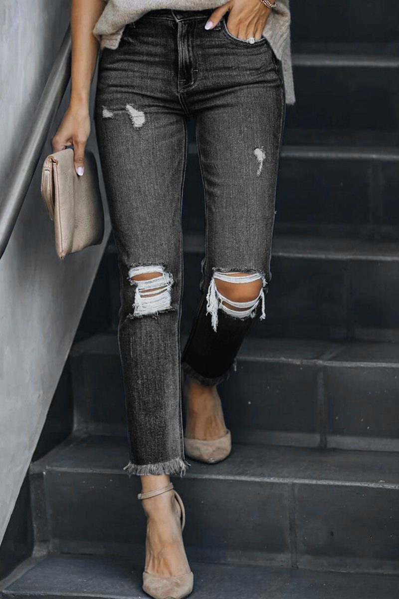 Ripped Mid Waist Skinny Denim Jeans