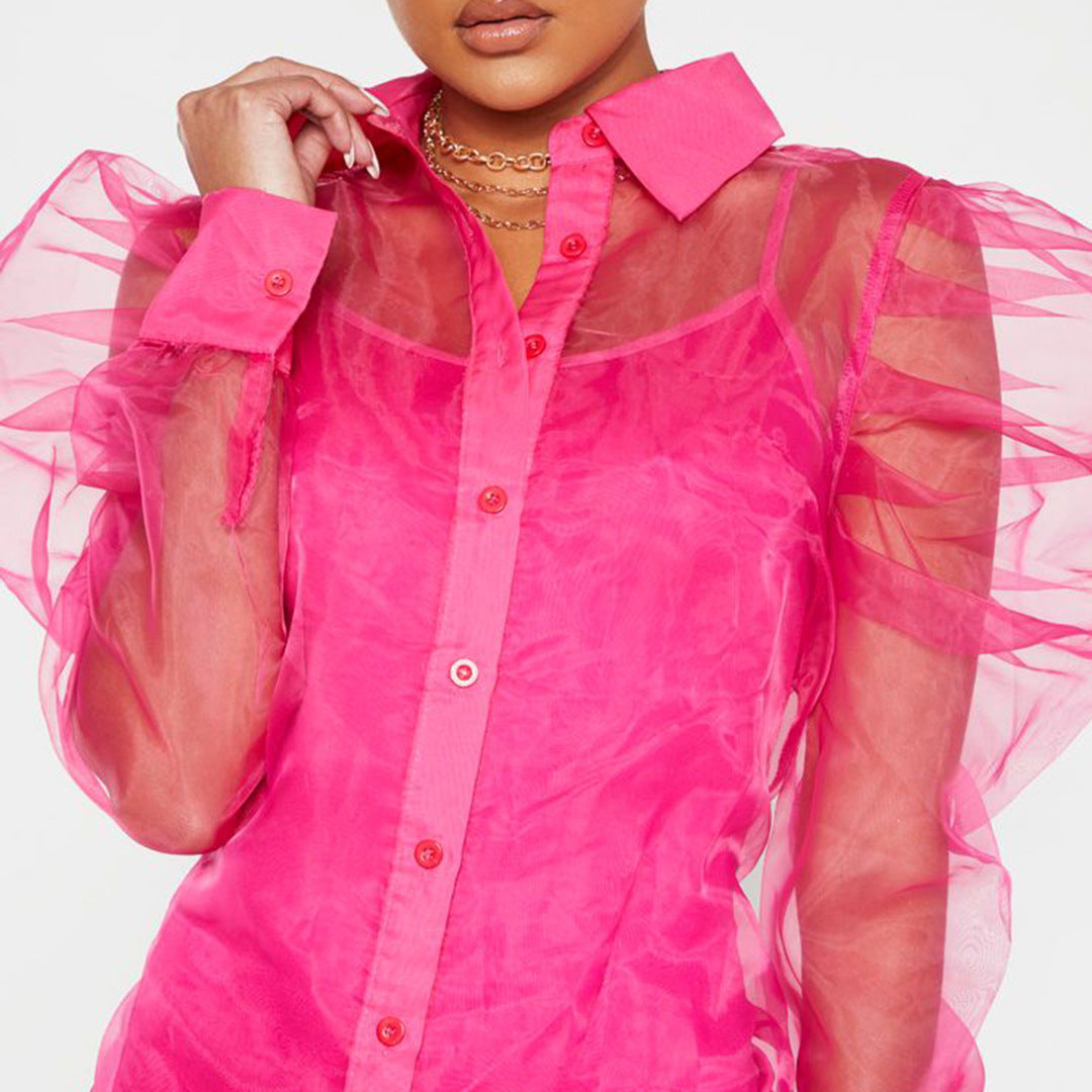Spring Summer Clothing Puff Sleeve Top Long Sleeve Organza Cardigan Dress Suit