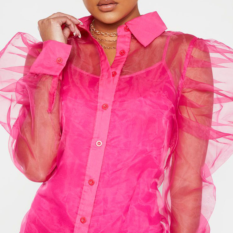 Spring Summer Clothing Puff Sleeve Top Long Sleeve Organza Cardigan Dress Suit