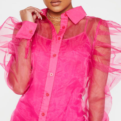 Spring Summer Clothing Puff Sleeve Top Long Sleeve Organza Cardigan Dress Suit