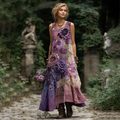 Classy Gradient Purple Lavender And Floral Embroidered Linen Maxi Dress elevenforest