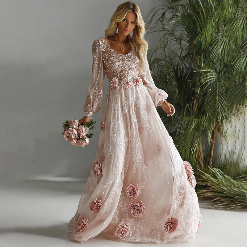 Women's Vacation Rose Floral Print Dress elevenforest