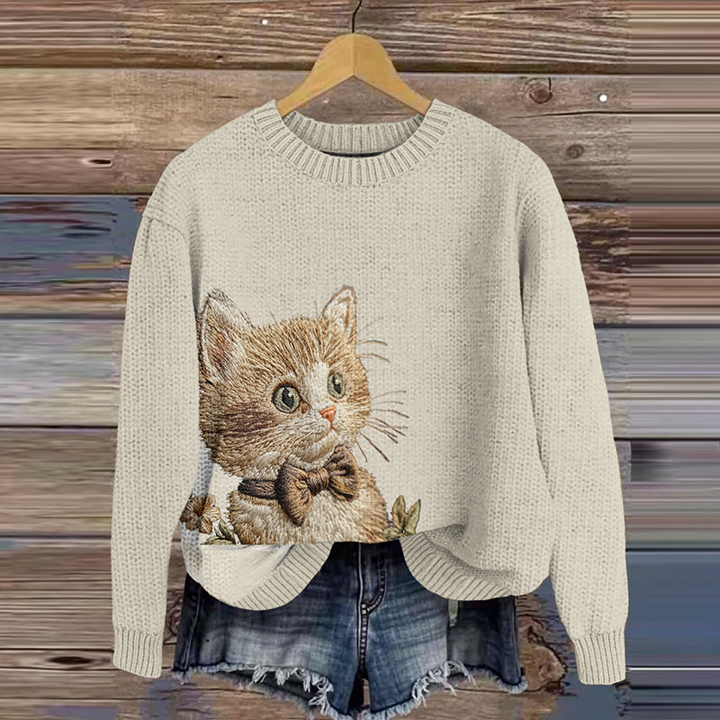 Cute Cat Knitted Embroidered Sweater elevenforest