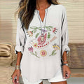 Women's Floral And Bird Art Print Cotton And Linen V-neck Shirt elevenforest
