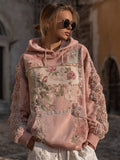 Pink Roses Embroidered Vintage Cozy Hoodie elevenforest