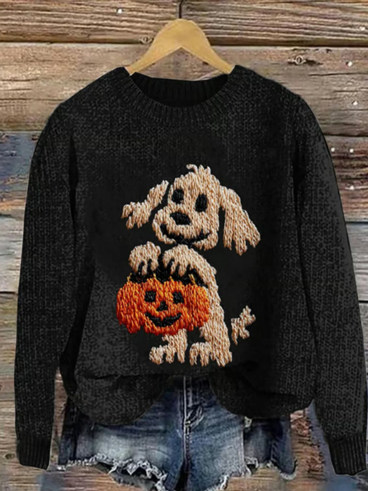 Comstylish Women's Casual Pumpkin Puppy Sweater