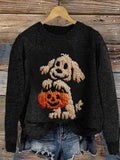 Women's Casual Pumpkin Puppy Sweater artswardrobe