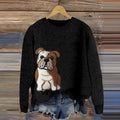 Comstylish Cute English Bulldog Applique Embroidery Cozy Sweater