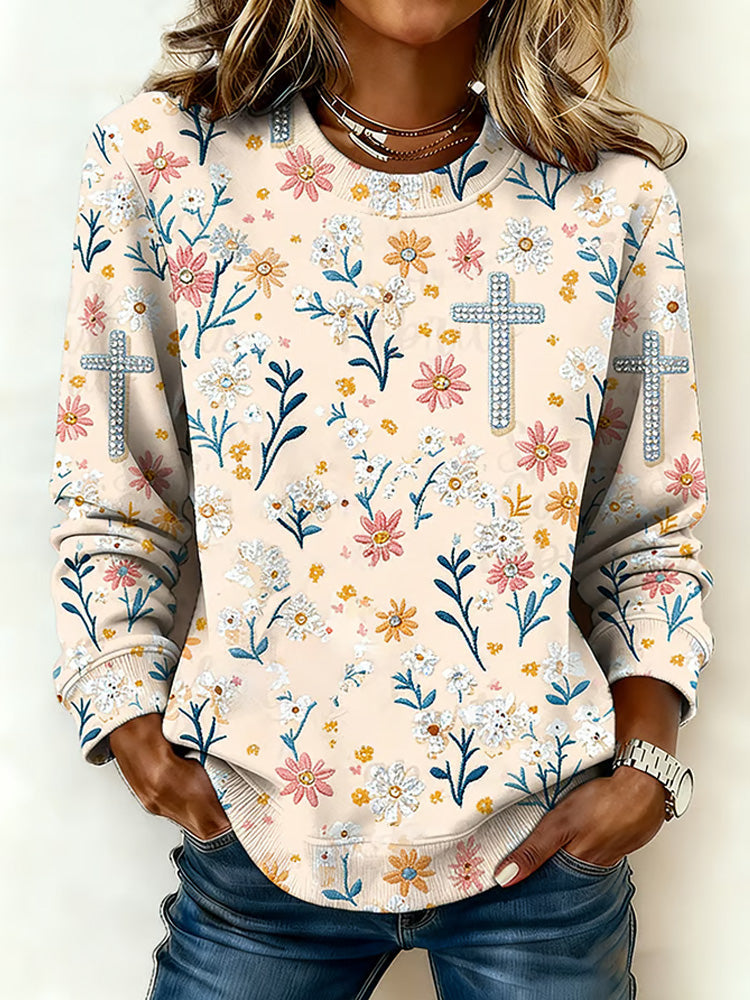 Comstylish Women's Flower Faith Print Sweatshirt