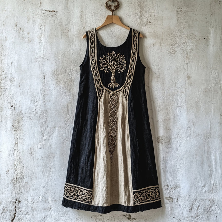 Vintage Viking Art Linen Sleeveless Maxi Dress elevenforest