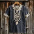 Men's Viking Celtic Knot Applique Embroidery Art Linen T-shirt elevenforest