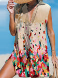 Women's Retro Abstract Painting V-Neck Casual Beach Dress