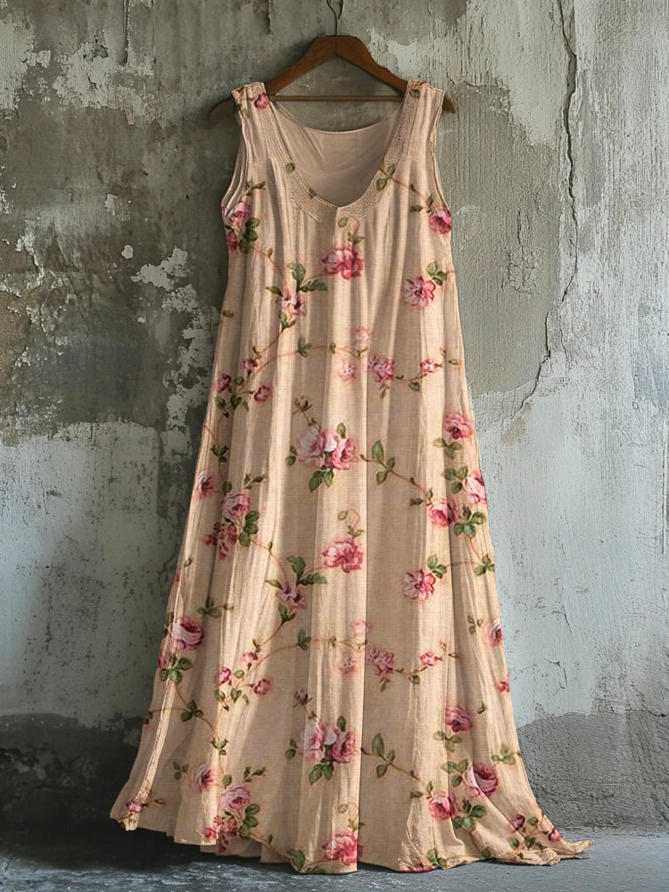 Vintage Small Floral Pattern Women's Vest Dress elevenforest