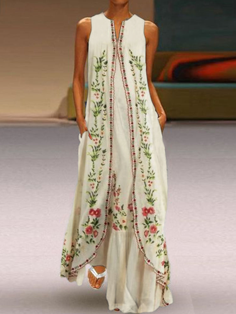 Boho Floral Embroidered Flowy Maxi Dress elevenforest