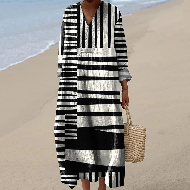 Women's Vintage Abstract Geometry Art Print Cotton Dress elevenforest