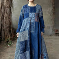 Comstylish Vintage Japanese Sashiko Art Comfy Linen Maxi Dress