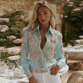 Women's Vintage Embroidery Rose Art Button Shirt elevenforest