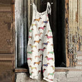 Women's Vintage Dachshund Casual Linen Jumpsuit elevenforest