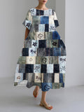 Vintage Floral Boho Women's Linen Maxi Dress elevenforest