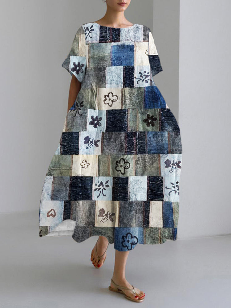 Vintage Floral Boho Women's Linen Maxi Dress elevenforest