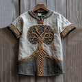Men's Viking Celtic Embroidery Linen T Shirt elevenforest