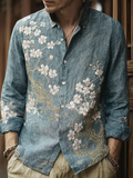 Bohemian Retro Style Floral Print Men's Long-sleeve Shirt elevenforest