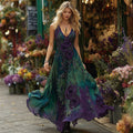 Vintage Purple Floral Embroidered Gradient Art Linen Sleeveless Maxi Dress elevenforest