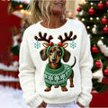 Comstylish Cute Christmas Dachshund Pattern Warm Fleece Sweater
