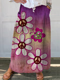 Women's Hippie Floral Art Print Linen Pocket Skirt