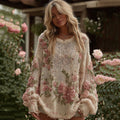 Women's Retro Floral Art Cozy Sweater elevenforest