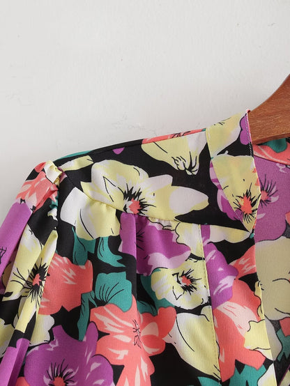 Spring Print Long Sleeve Loose Shirt – Flower Pattern Blouse