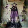 Bohemian Lavender Embroidery Patchwork Art Sleeveless  Cozy Linen Maxi Dress elevenforest