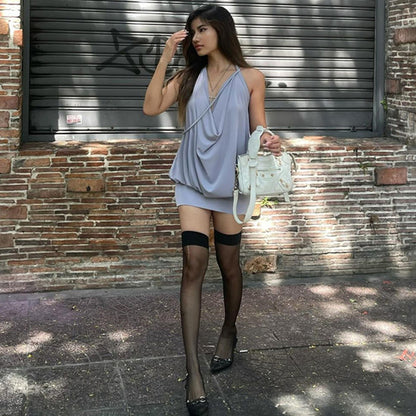 Taruxy Deep V Neck Dress for Off Shoulder Bandage Sleeveless Mini Dresses Beach Holiday Backless Dress Woman