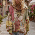 Women's Bohemian Floral Patchwork Cozy Warm Hoodie elevenforest
