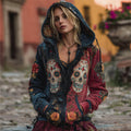 Day Of The Dead Sugar Skulls Contrast Full Zip Hoodie elevenforest