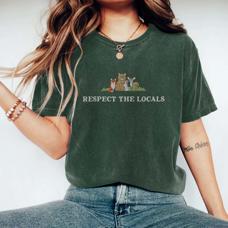 Comstylish Respect The Locals Protect National Park Embroidered Washed T Shirt