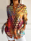 Women's Vintage Ethnic Elephant Art Print Casual Cotton Shirt