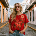 Women's Retro Hibiscus Pattern Casual Linen Blend T-shirt elevenforest