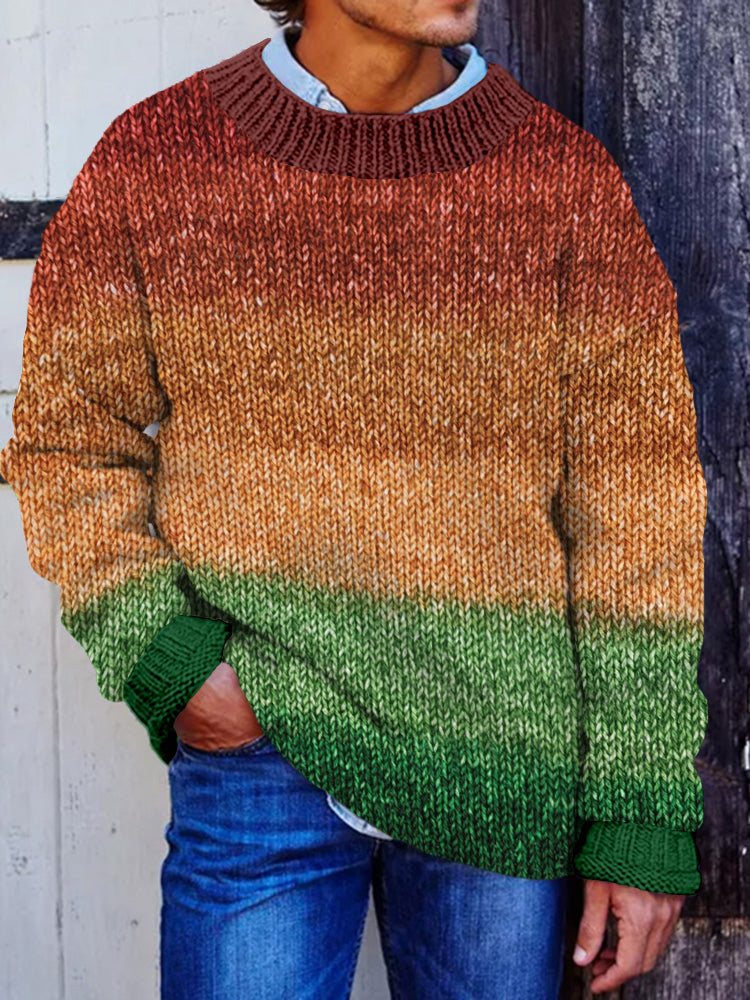 Men's Retro Old Fashioned Gradient Cozy Sweater elevenforest