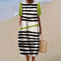 Women's Retro Irregular Stripe Art Print Casual Dress elevenforest