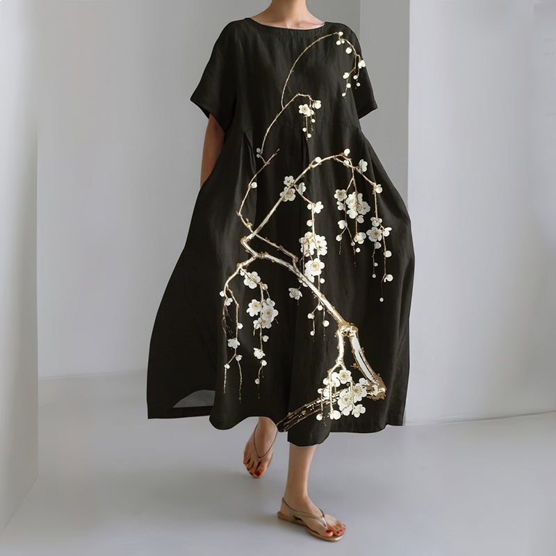 Comstylish Women's Japanese Art Painting Print Midi Dress