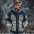 Men's Viking Celtic Knot Tree Of Life And Bear Paw Art Knit Button Hooded Sweater elevenforest