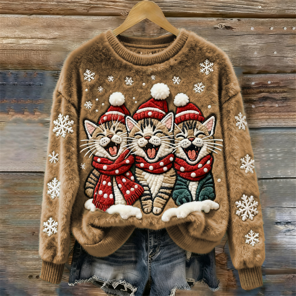 Comstylish Christmas Cats Women's Cozy Plush Sweater