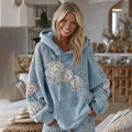 Women's Vintage Blue Rose Embroidery Long Sleeve Cozy Hooded elevenforest