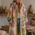 Women's Vintage Patchwork Floral Art Cozy Knit Hooded Cardigan elevenforest