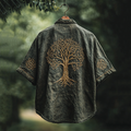Men's Viking Tree Of Life Embroidery Pattern Linen Shirt elevenforest