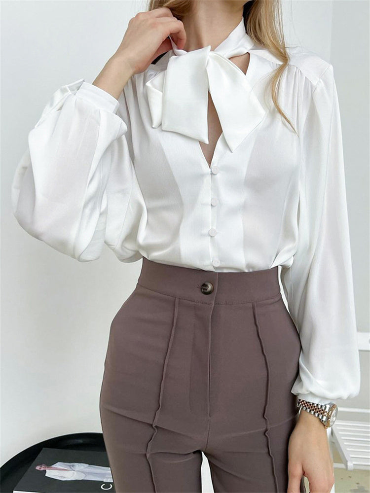 Tossy Lace-up Shirts for Long Sleeve V-neck High Street Slim Blouse Clothes Female Shirt Top