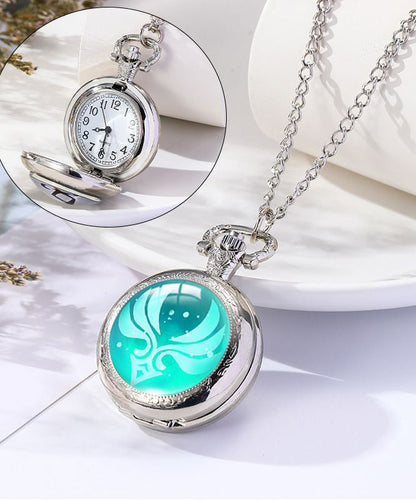 Unique Green Alloy Chain Gem Stone Pocket Watch