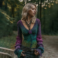 Women's Vintage Rose Floral Gradient Art Knit V Neck Sweater elevenforest
