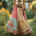 Women's Retro Bohemian Floral Stitching Casual Skirt elevenforest